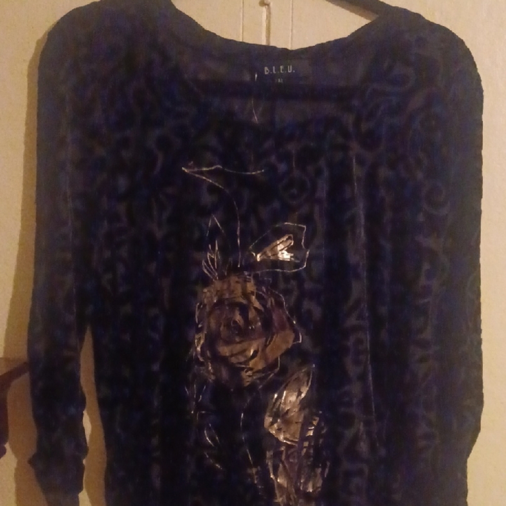 B.L.E.U. Navy Velvet Floral Top